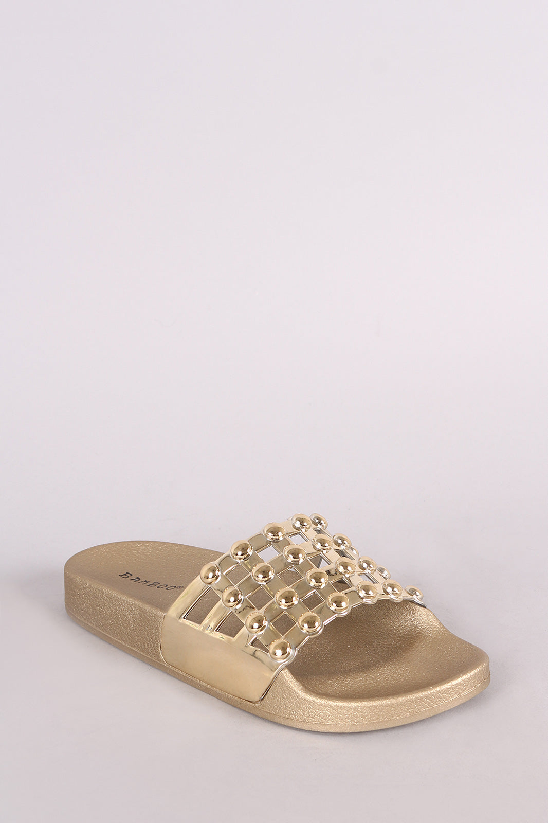 Bamboo Metallic Open Toe Beaded Caged Slide Sandal