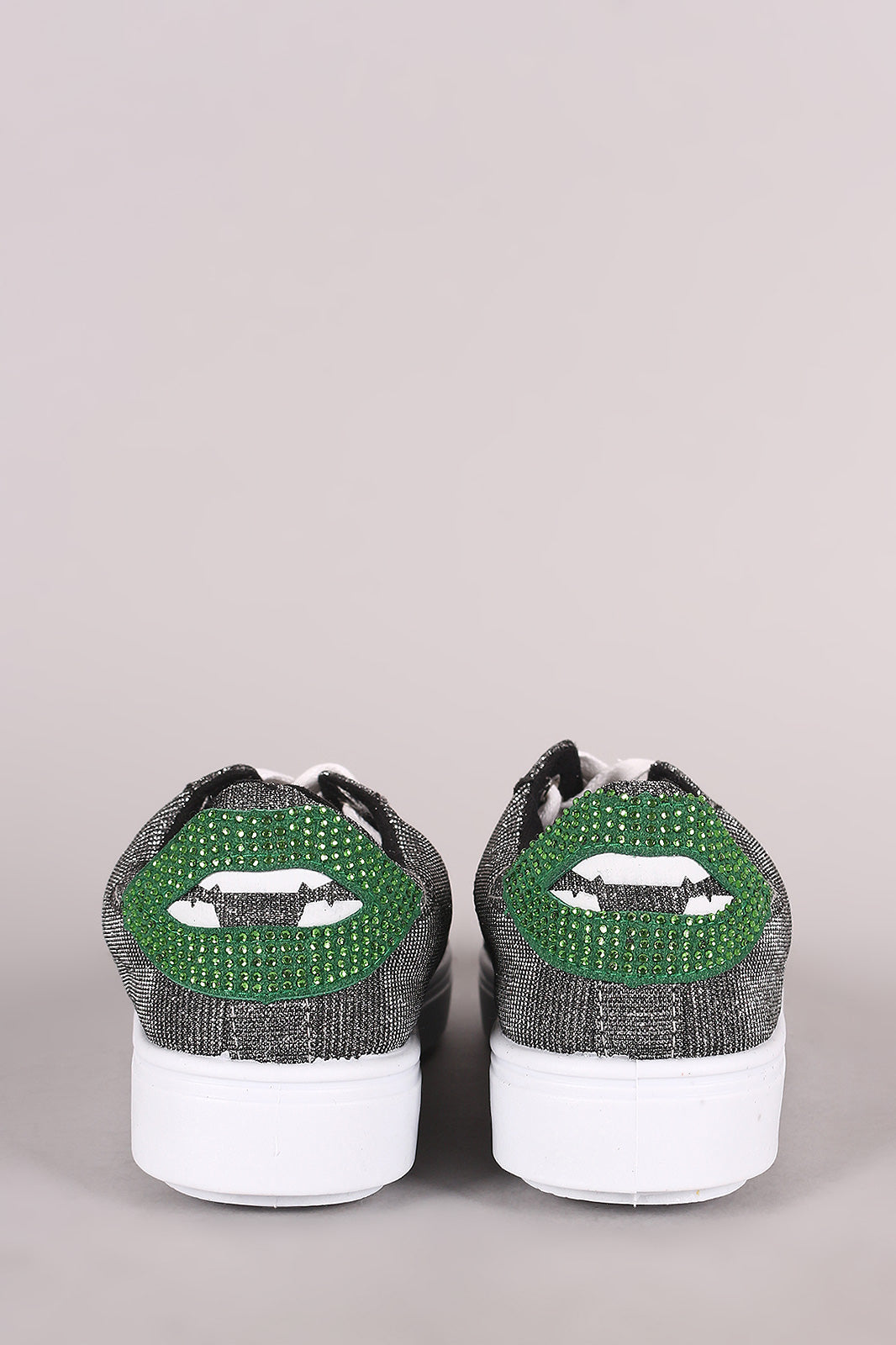 Bamboo Lip Applique Glitter Lace Up Sneaker