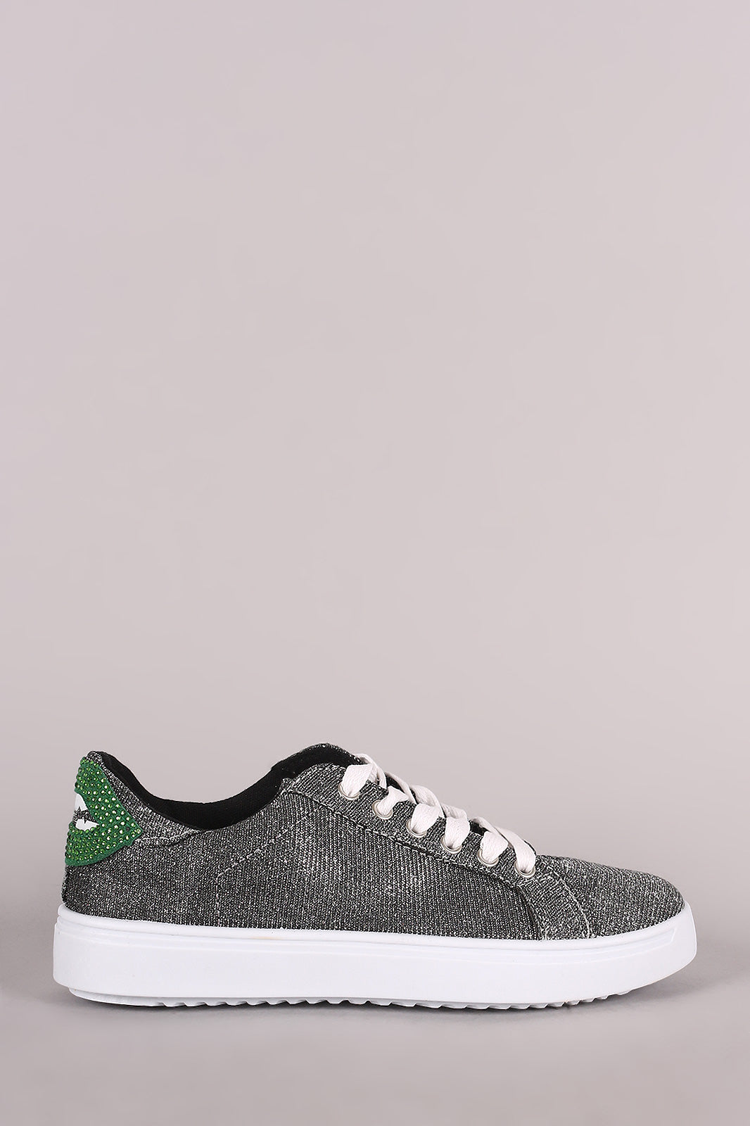 Bamboo Lip Applique Glitter Lace Up Sneaker