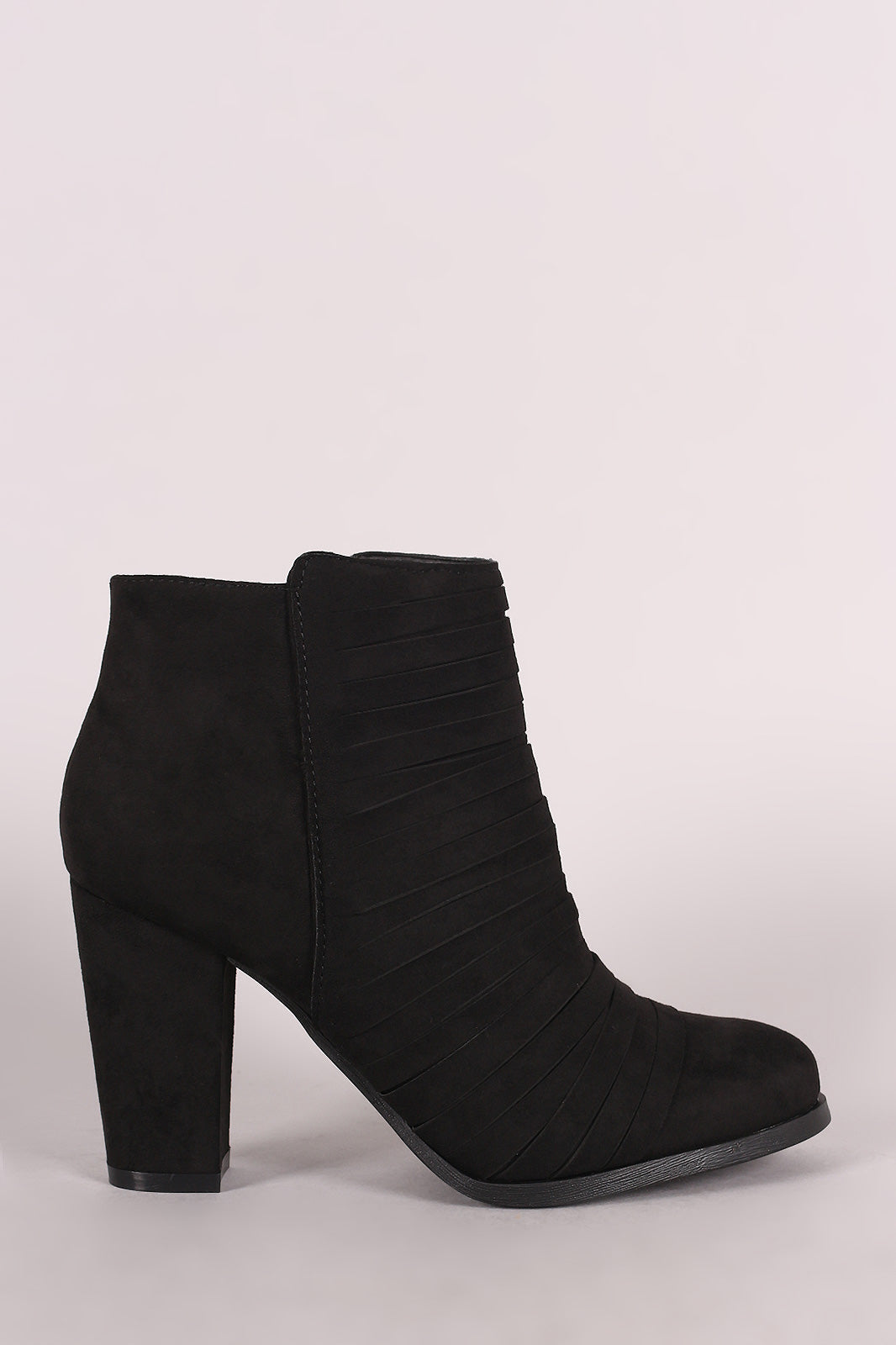 Bamboo Suede Slashed Chunky Heeled Ankle Boots
