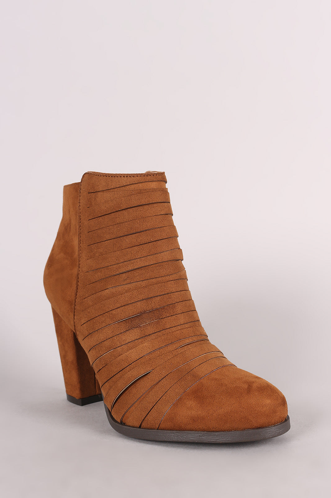 Bamboo Suede Slashed Chunky Heeled Ankle Boots