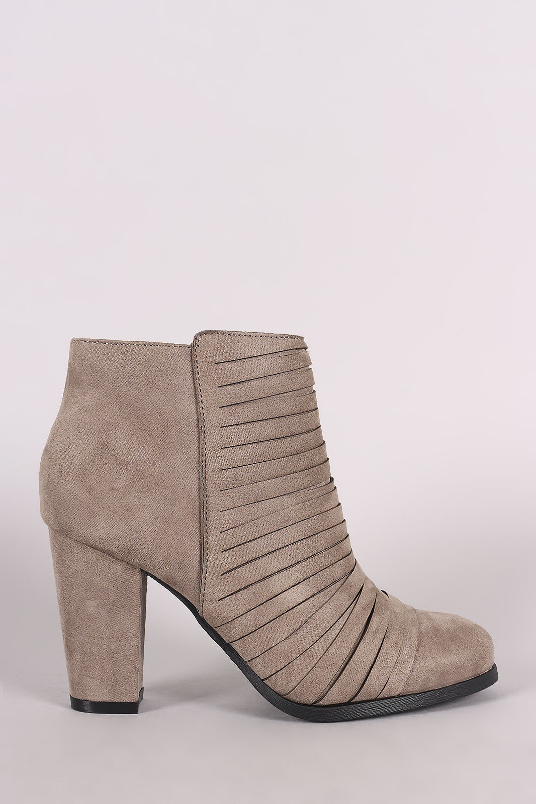 Bamboo Suede Slashed Chunky Heeled Ankle Boots