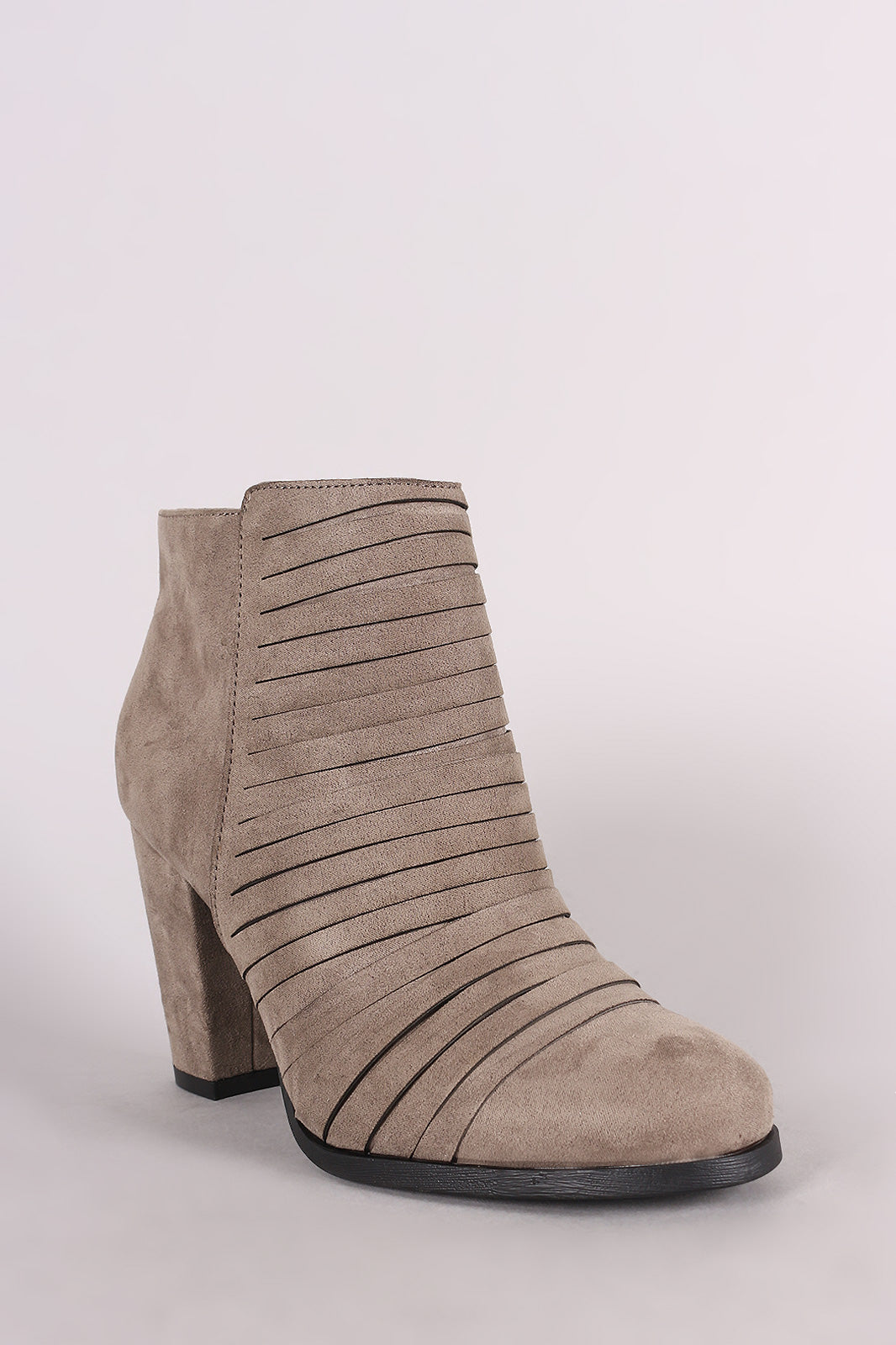 Bamboo Suede Slashed Chunky Heeled Ankle Boots