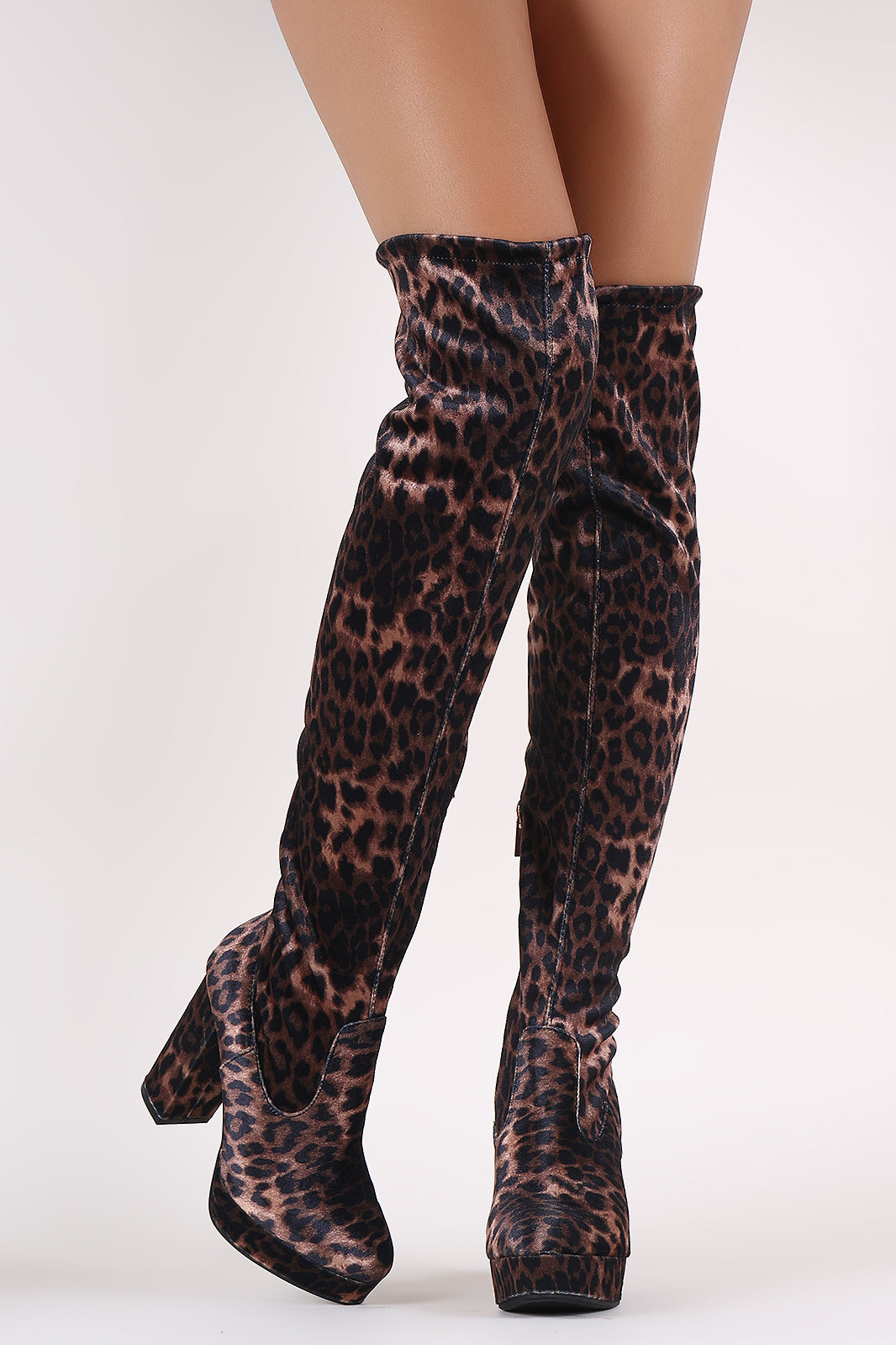 Bamboo Leopard Toggle Drawstring Chunky Platform Heeled OTK Boots