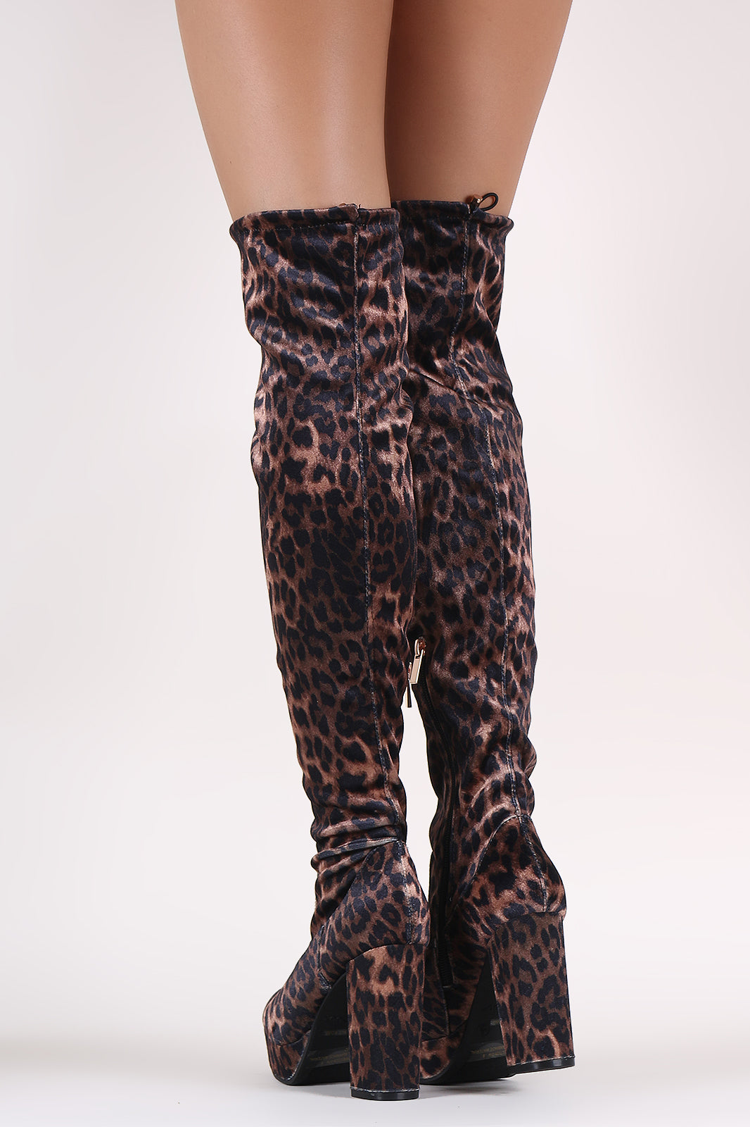 Bamboo Leopard Toggle Drawstring Chunky Platform Heeled OTK Boots