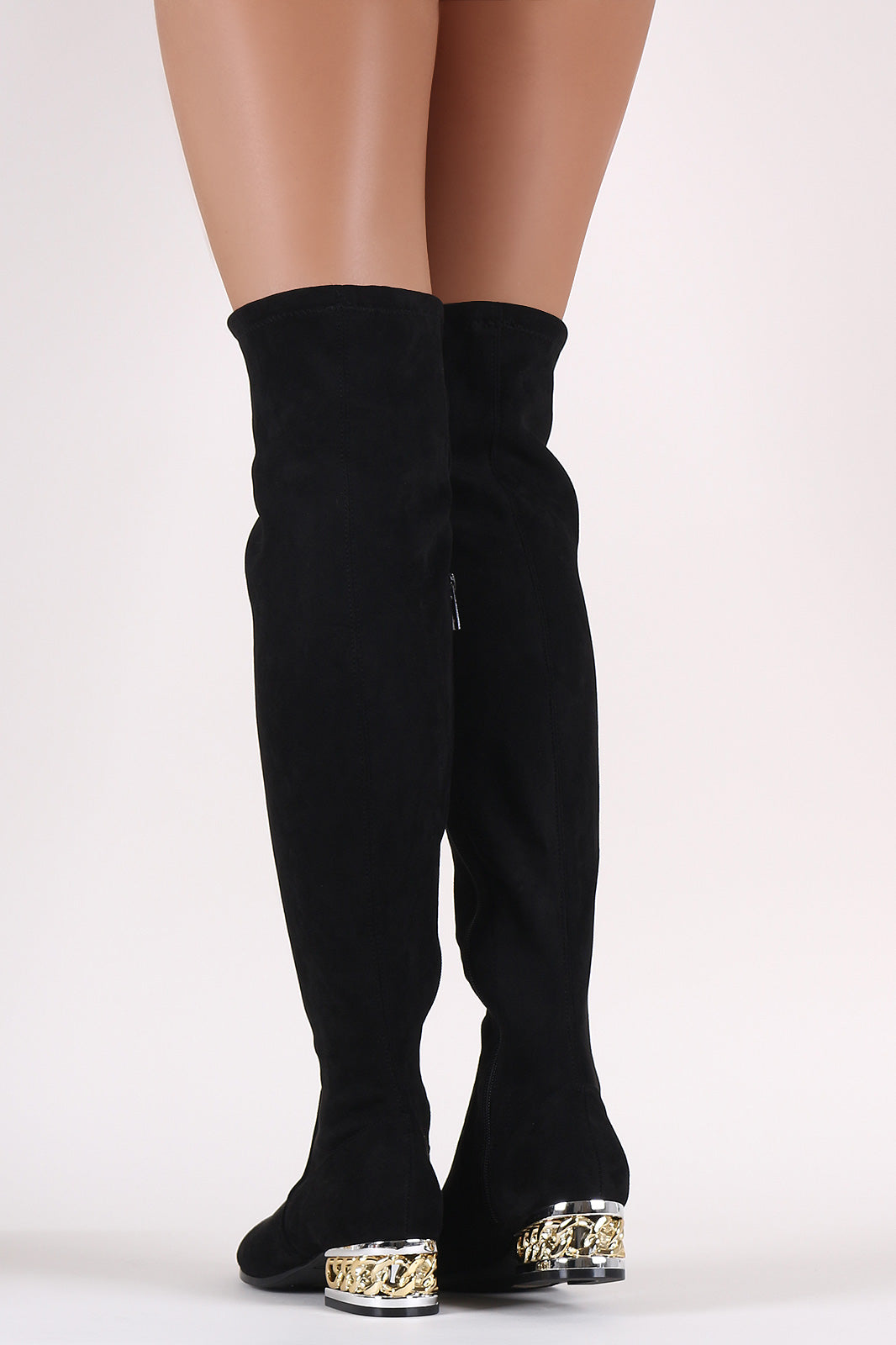Bamboo Suede Chained Embellished Heeled OTK Boots
