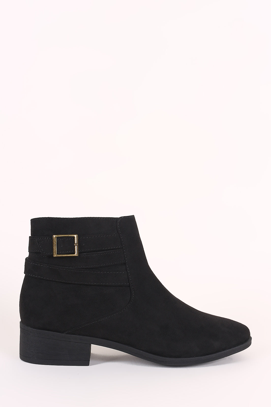 Bamboo Suede Strappy Buckle Ankle Boots