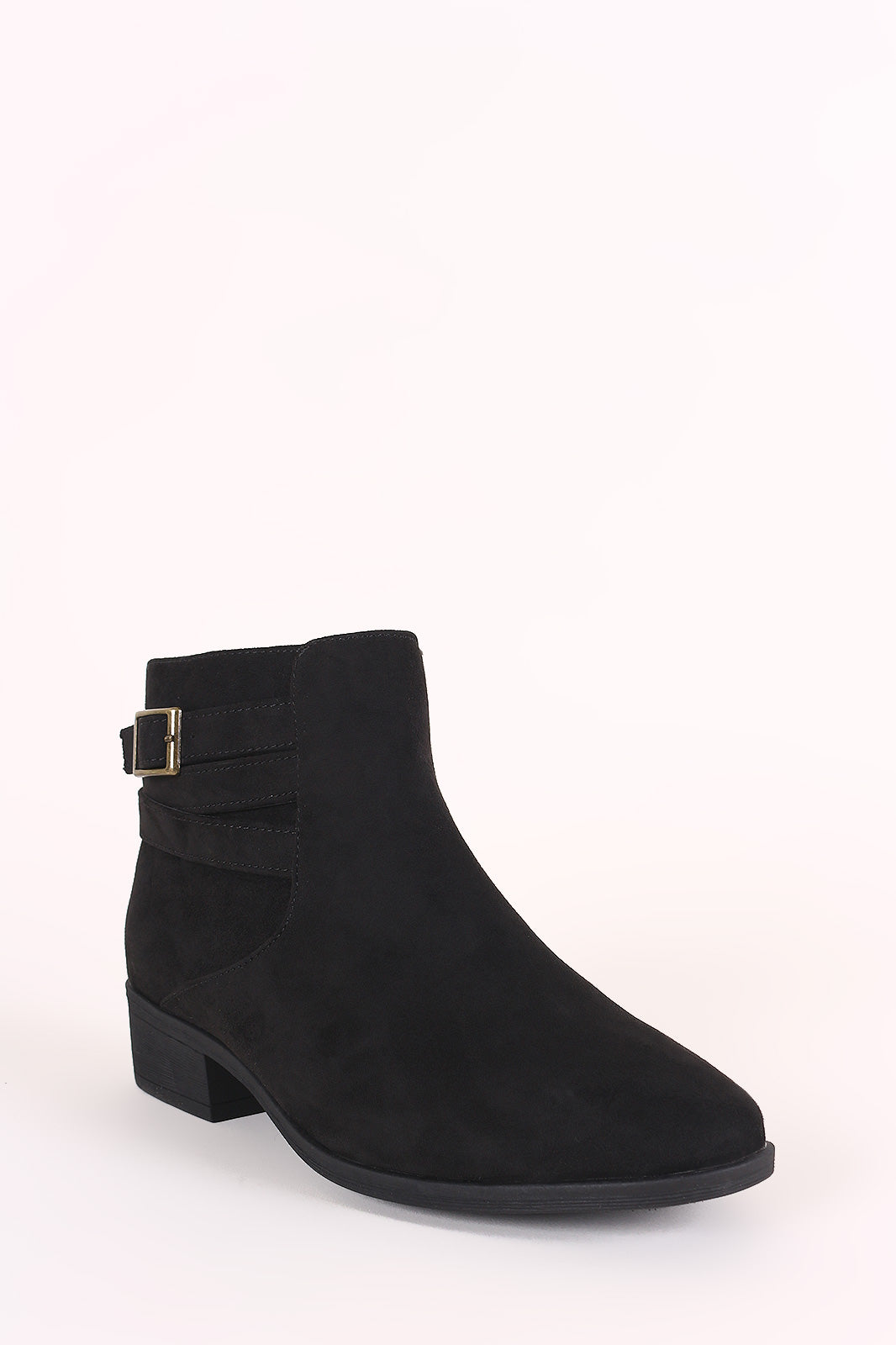 Bamboo Suede Strappy Buckle Ankle Boots