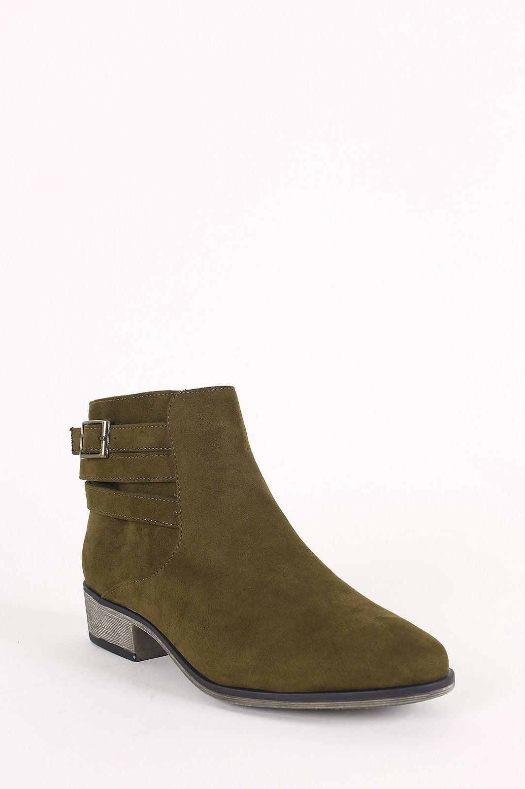 Bamboo Suede Strappy Buckle Ankle Boots