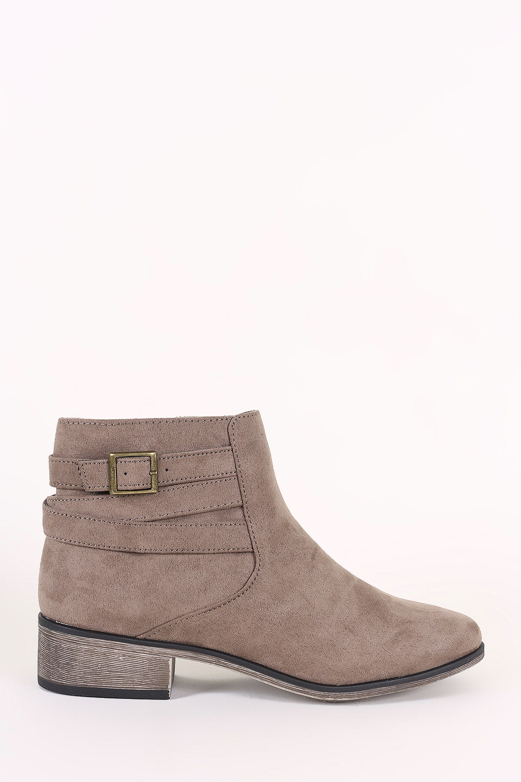 Bamboo Suede Strappy Buckle Ankle Boots
