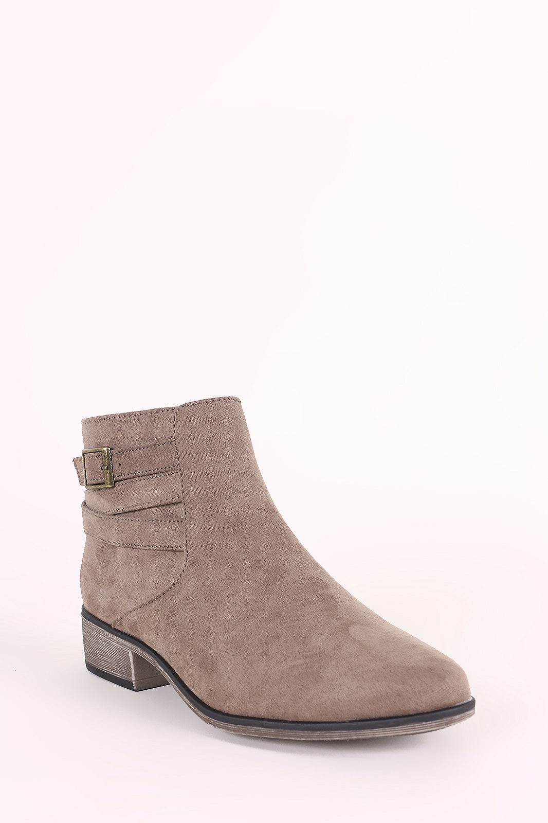 Bamboo Suede Strappy Buckle Ankle Boots