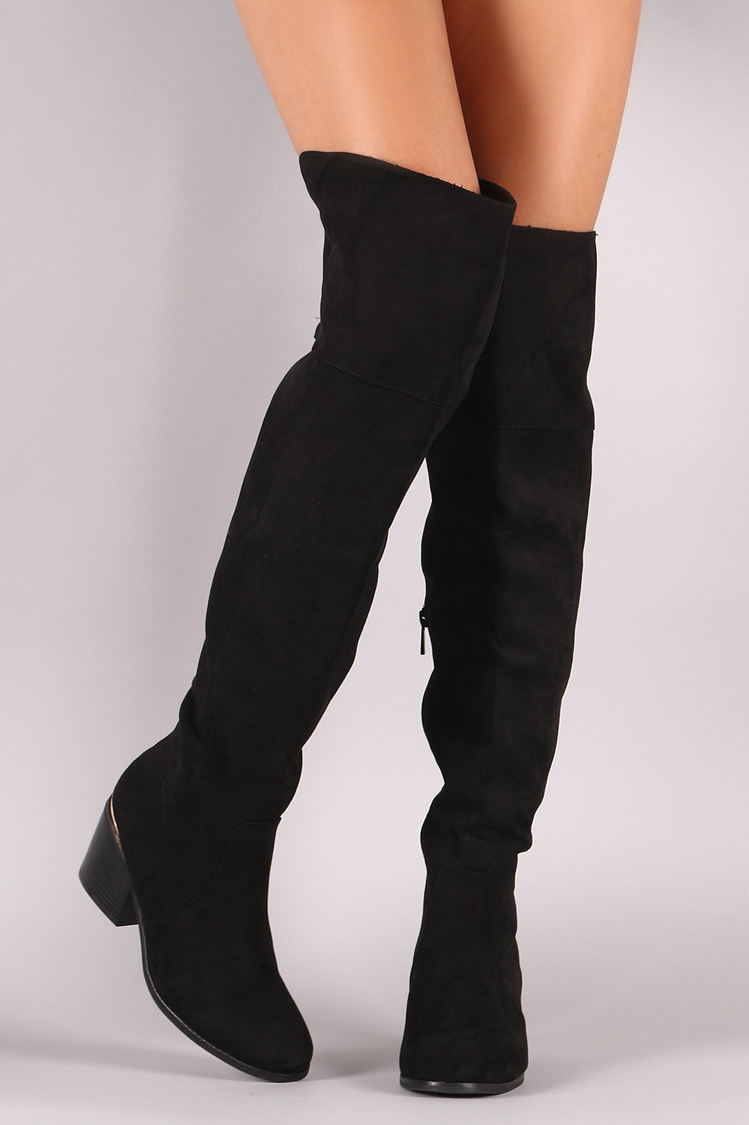 Bamboo Suede Slit Chunky Heeled OTK Boots