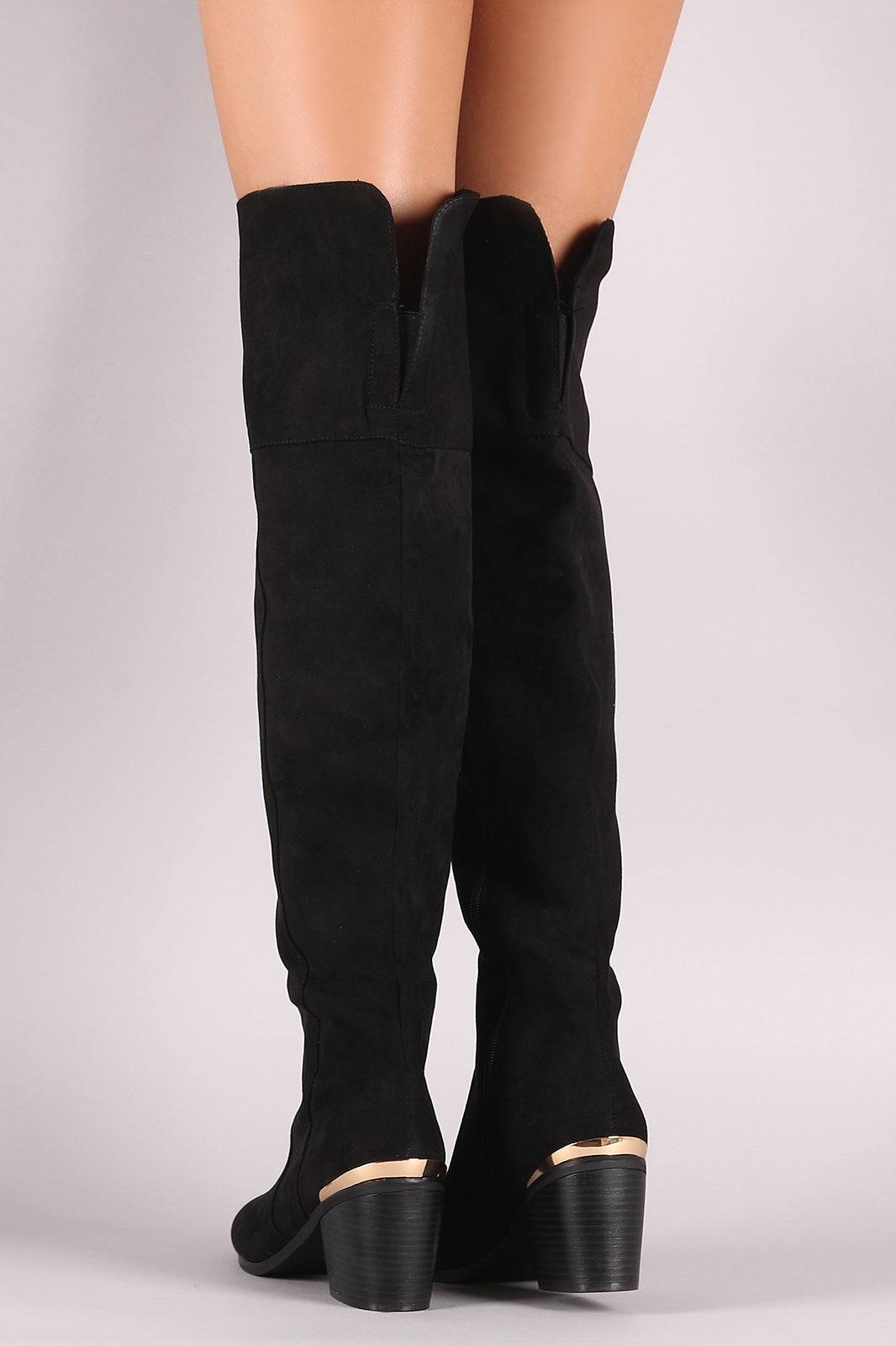 Bamboo Suede Slit Chunky Heeled OTK Boots
