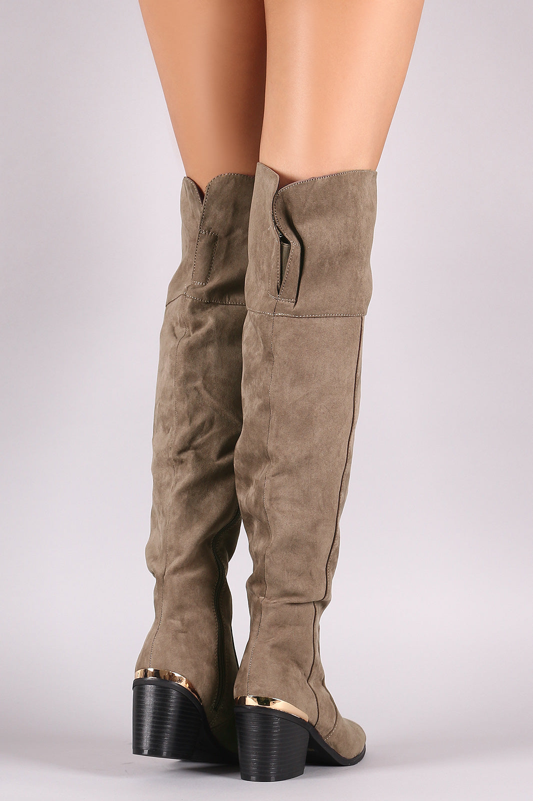 Bamboo Suede Slit Chunky Heeled OTK Boots
