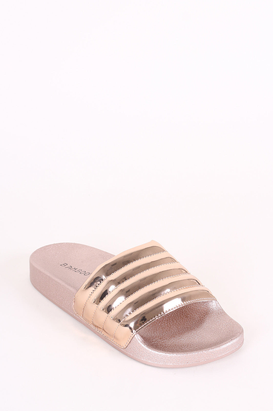 Bamboo Metallic Quilted Open Toe Slide Sandal