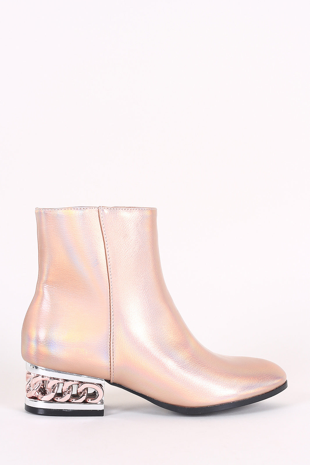 Bamboo Holographic Metallic Chain Heeled Booties