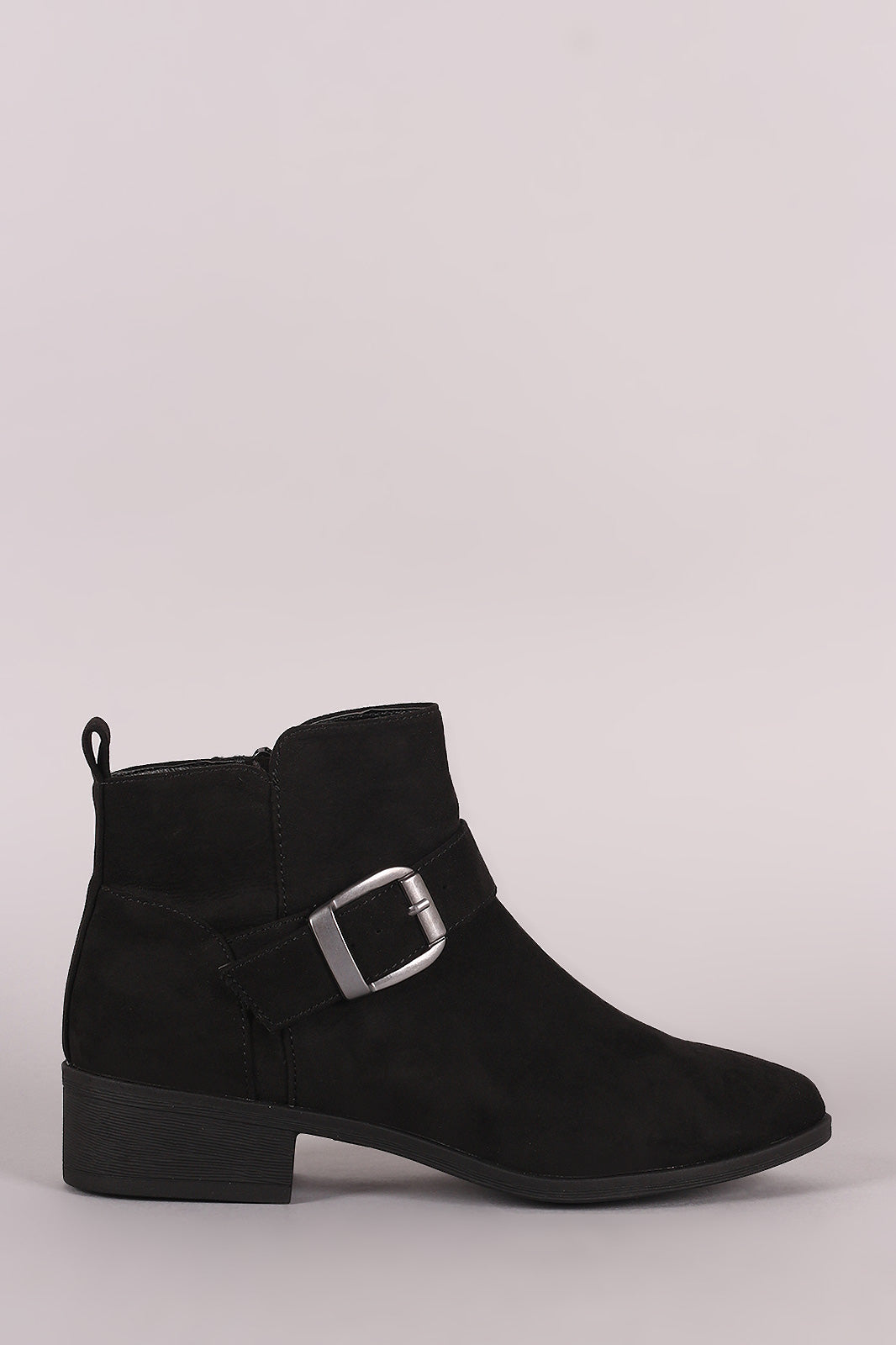 Bamboo Suede Buckled Strap Ankle Boots