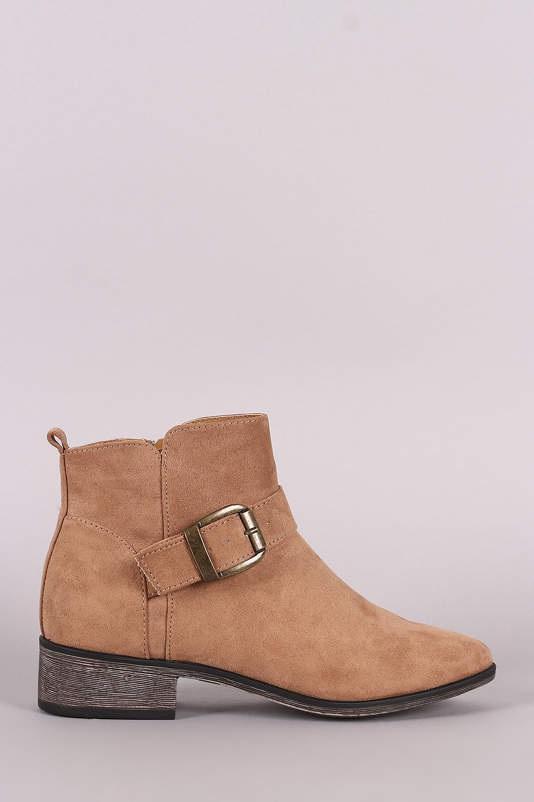 Bamboo Suede Buckled Strap Ankle Boots