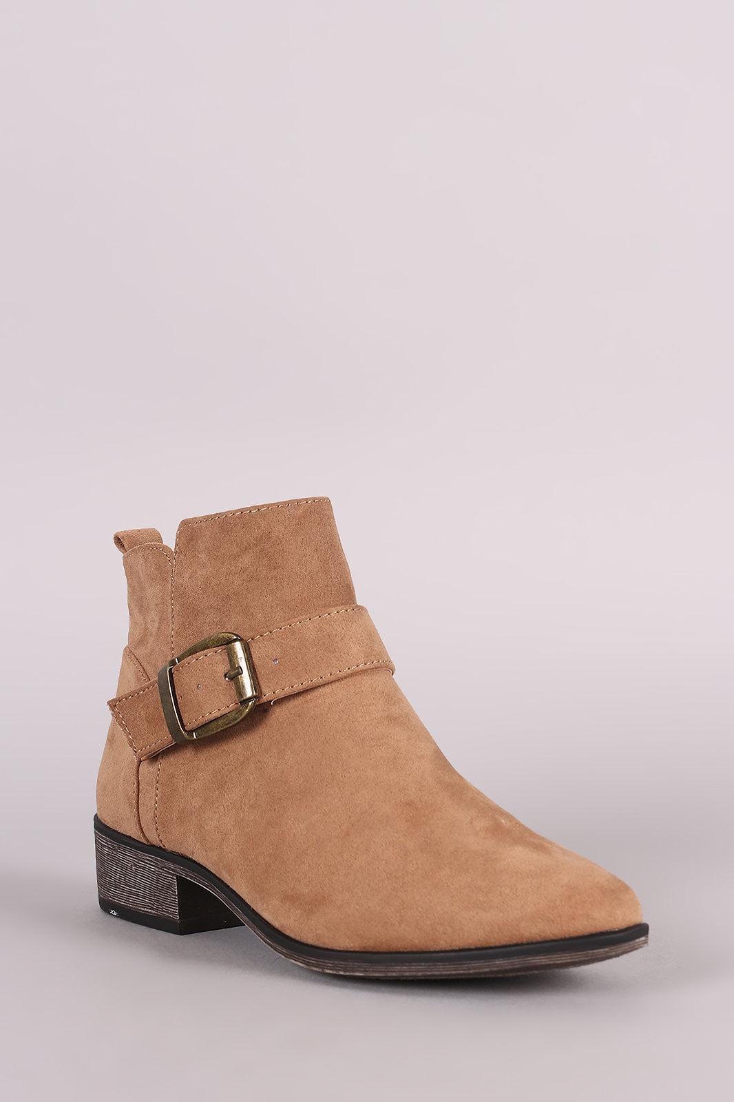 Bamboo Suede Buckled Strap Ankle Boots