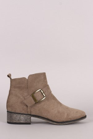 Bamboo Suede Buckled Strap Ankle Boots