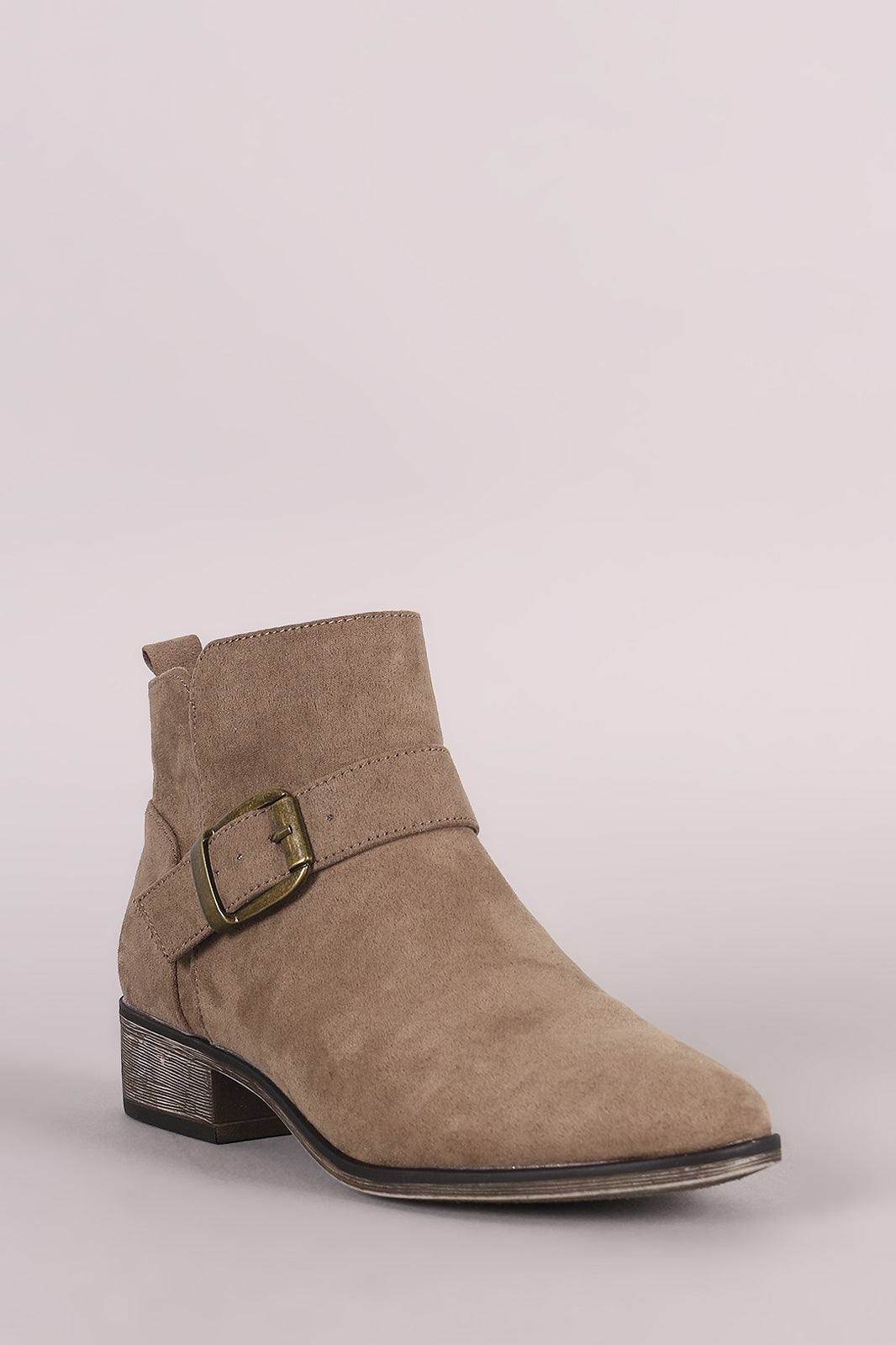 Bamboo Suede Buckled Strap Ankle Boots