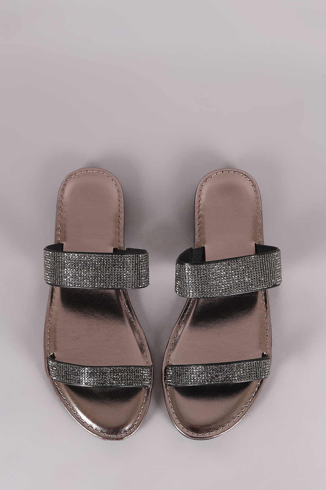 Bamboo Rhinestone Embellished Double Band Slide Sandal
