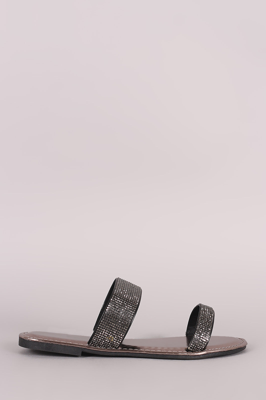 Bamboo Rhinestone Embellished Double Band Slide Sandal