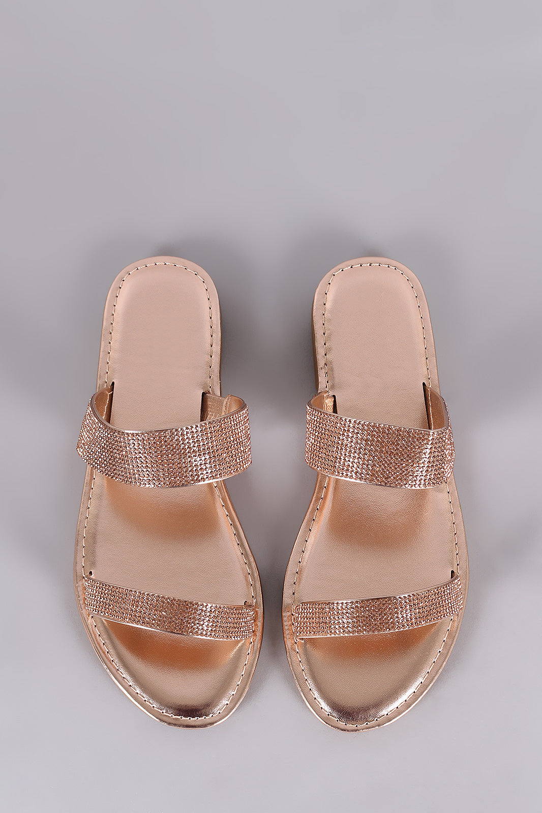 Bamboo Rhinestone Embellished Double Band Slide Sandal