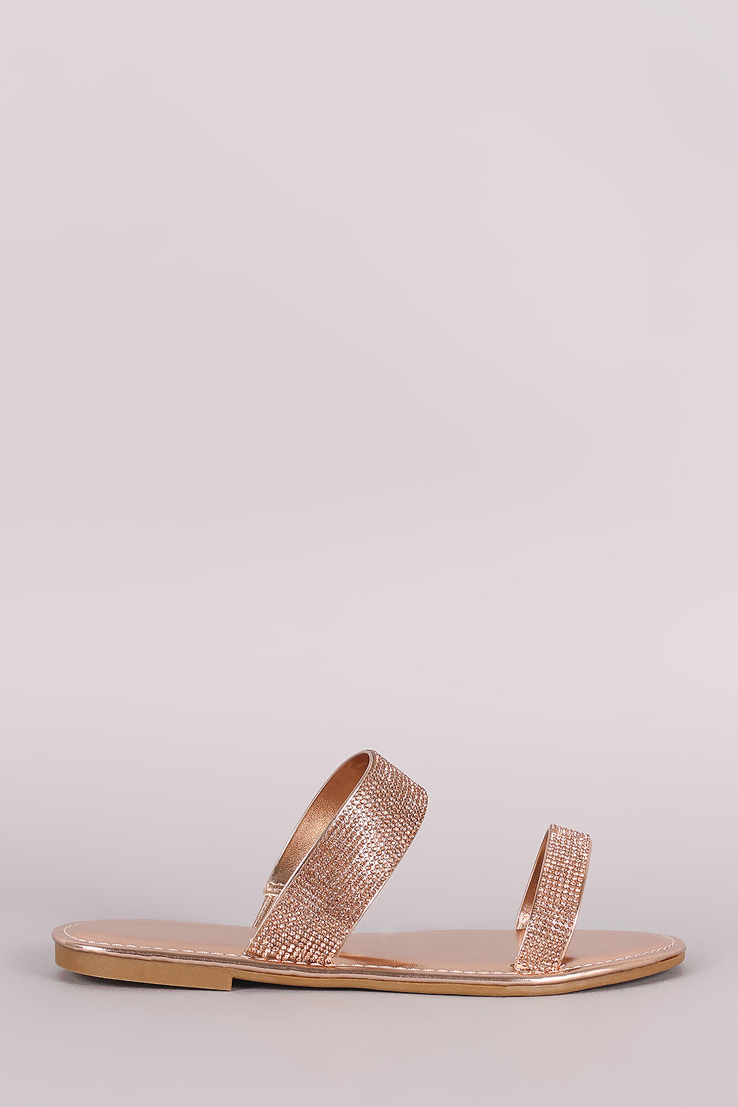 Bamboo Rhinestone Embellished Double Band Slide Sandal