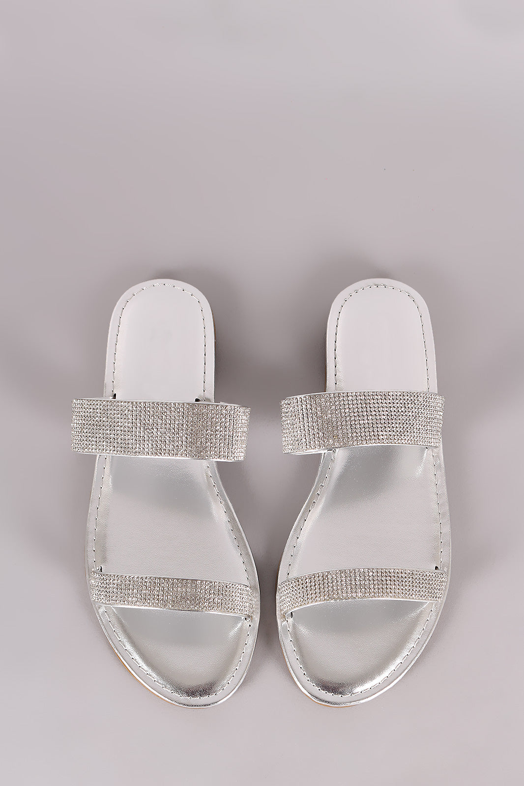 Bamboo Rhinestone Embellished Double Band Slide Sandal