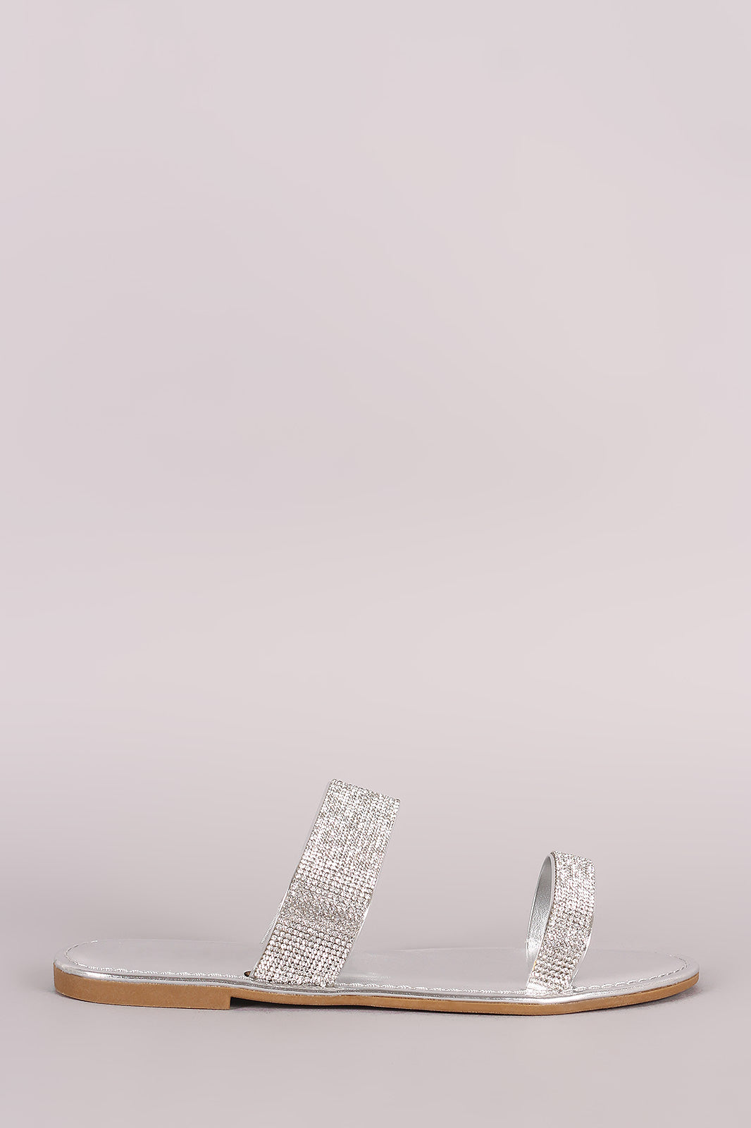 Bamboo Rhinestone Embellished Double Band Slide Sandal