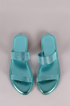 Bamboo Rhinestone Embellished Double Band Slide Sandal