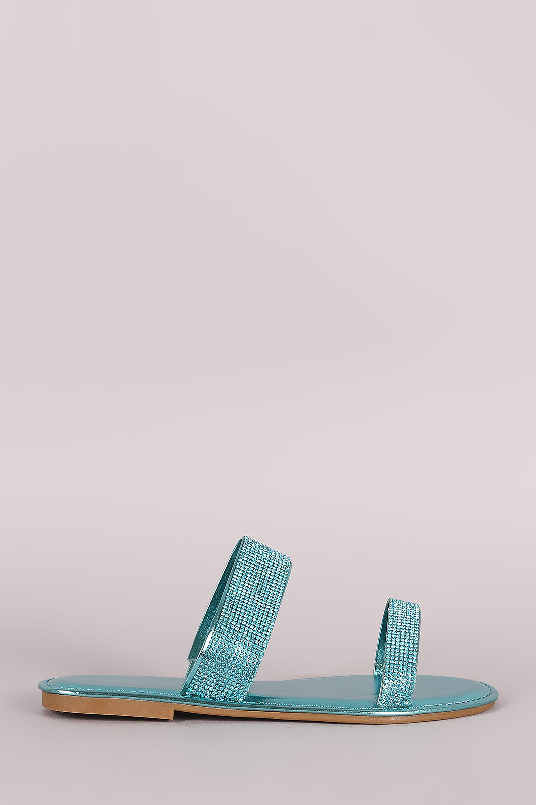 Bamboo Rhinestone Embellished Double Band Slide Sandal