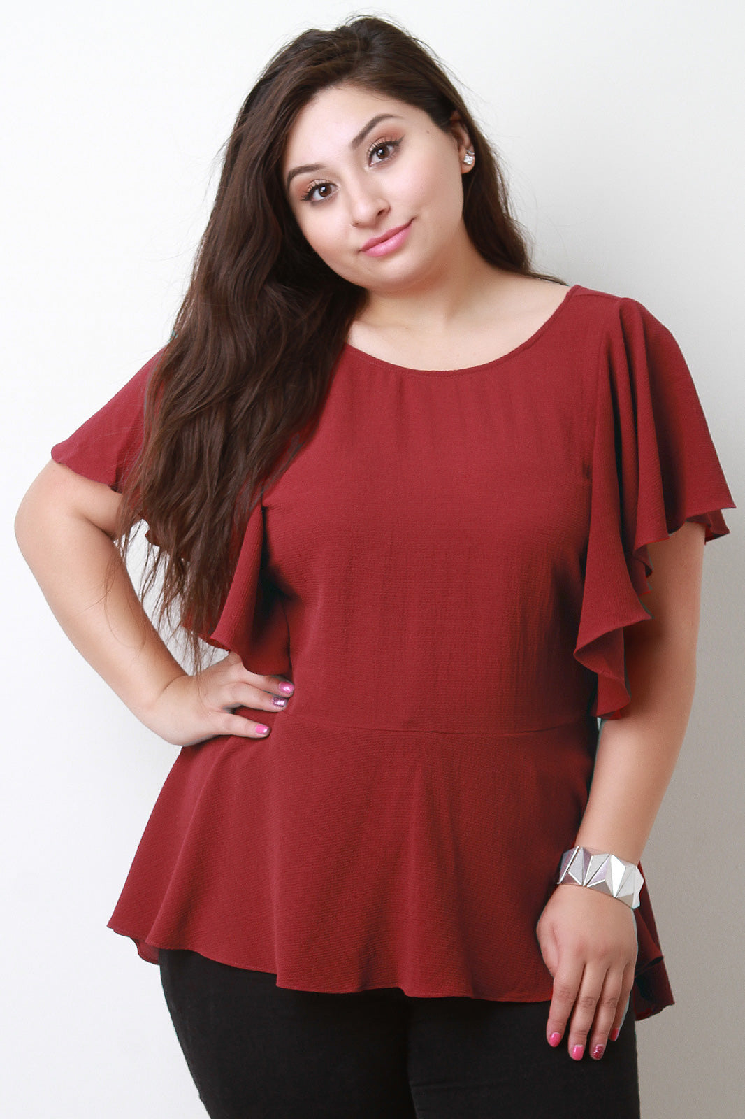 Butterfly Sleeves Peplum Top