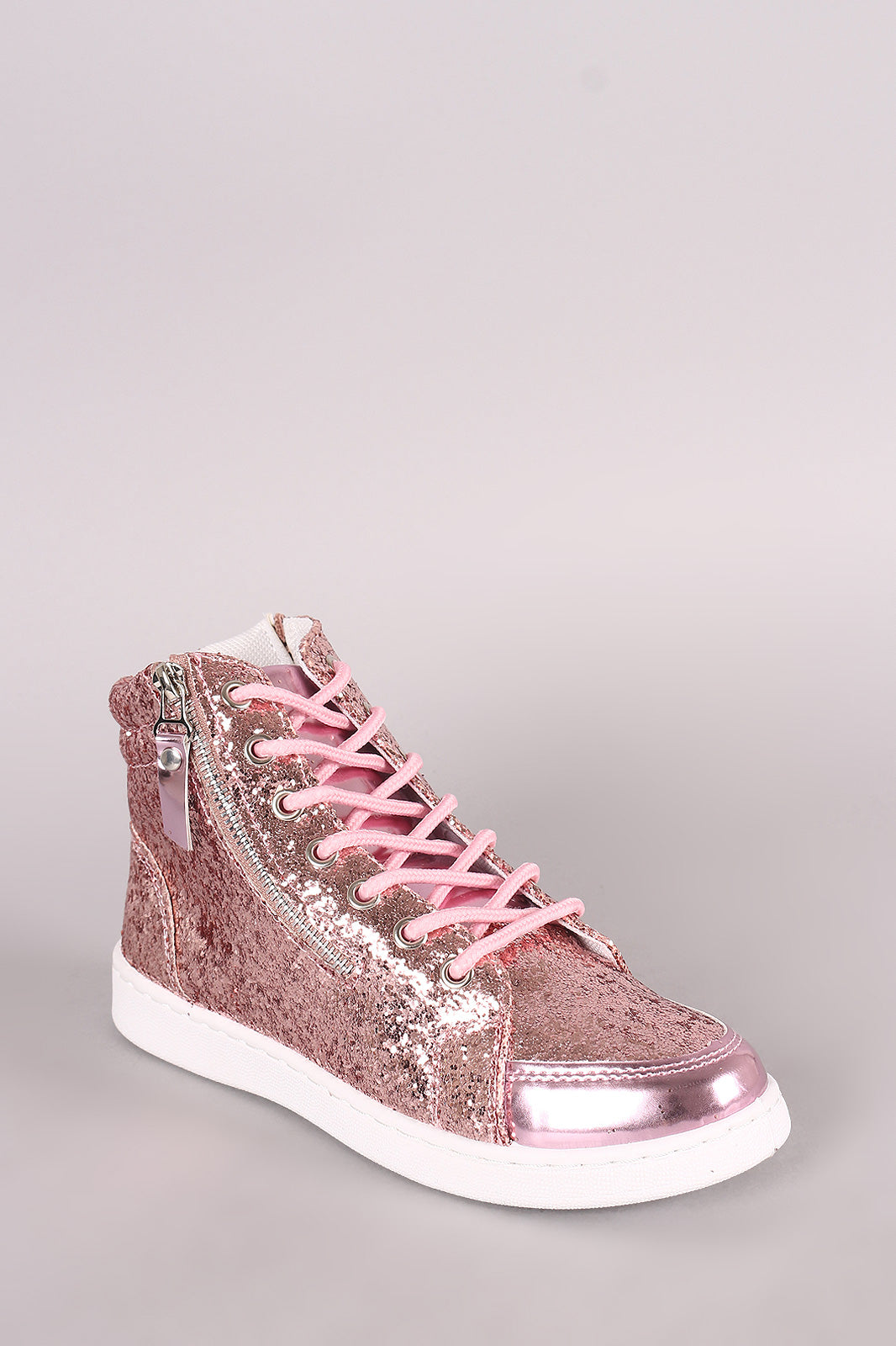 Zipper Accent Glitter Lace Up High Top Sneaker