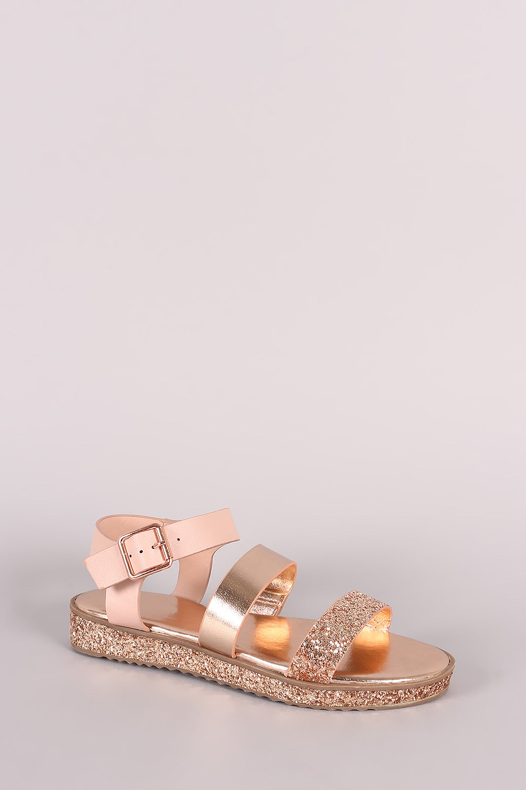 Bamboo Glitter Encrusted Double Strap Flatform Sandal