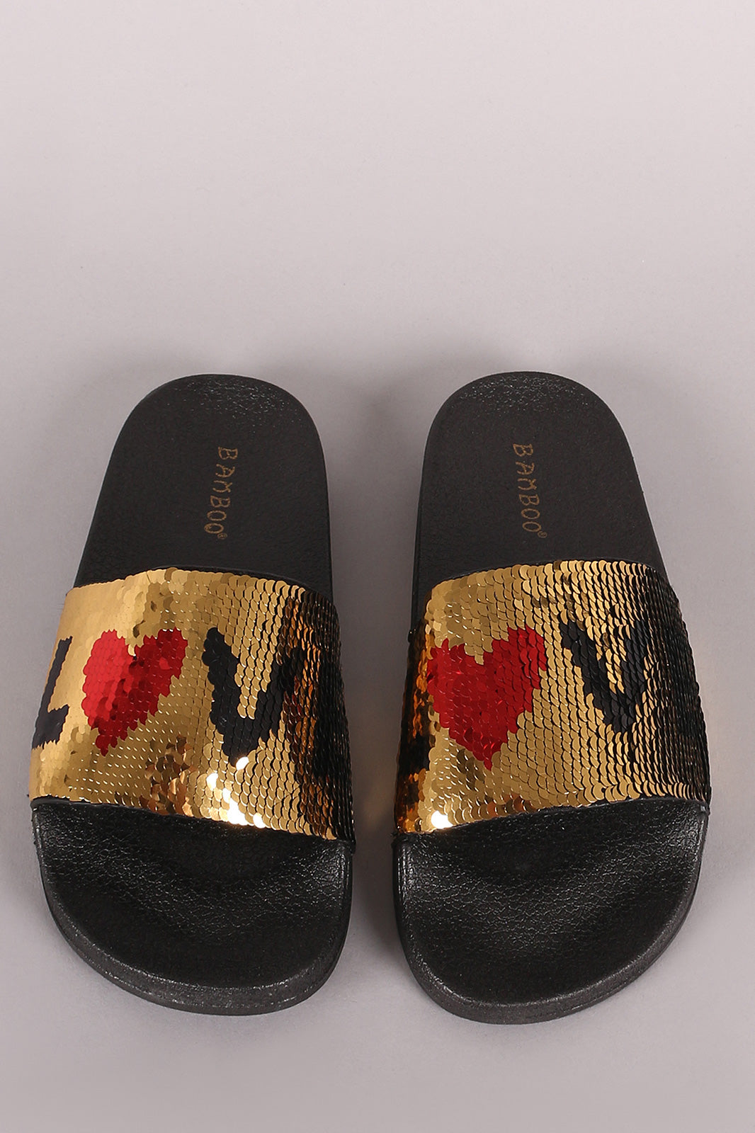 Bamboo Sequins Love Open Toe Slide Sandal