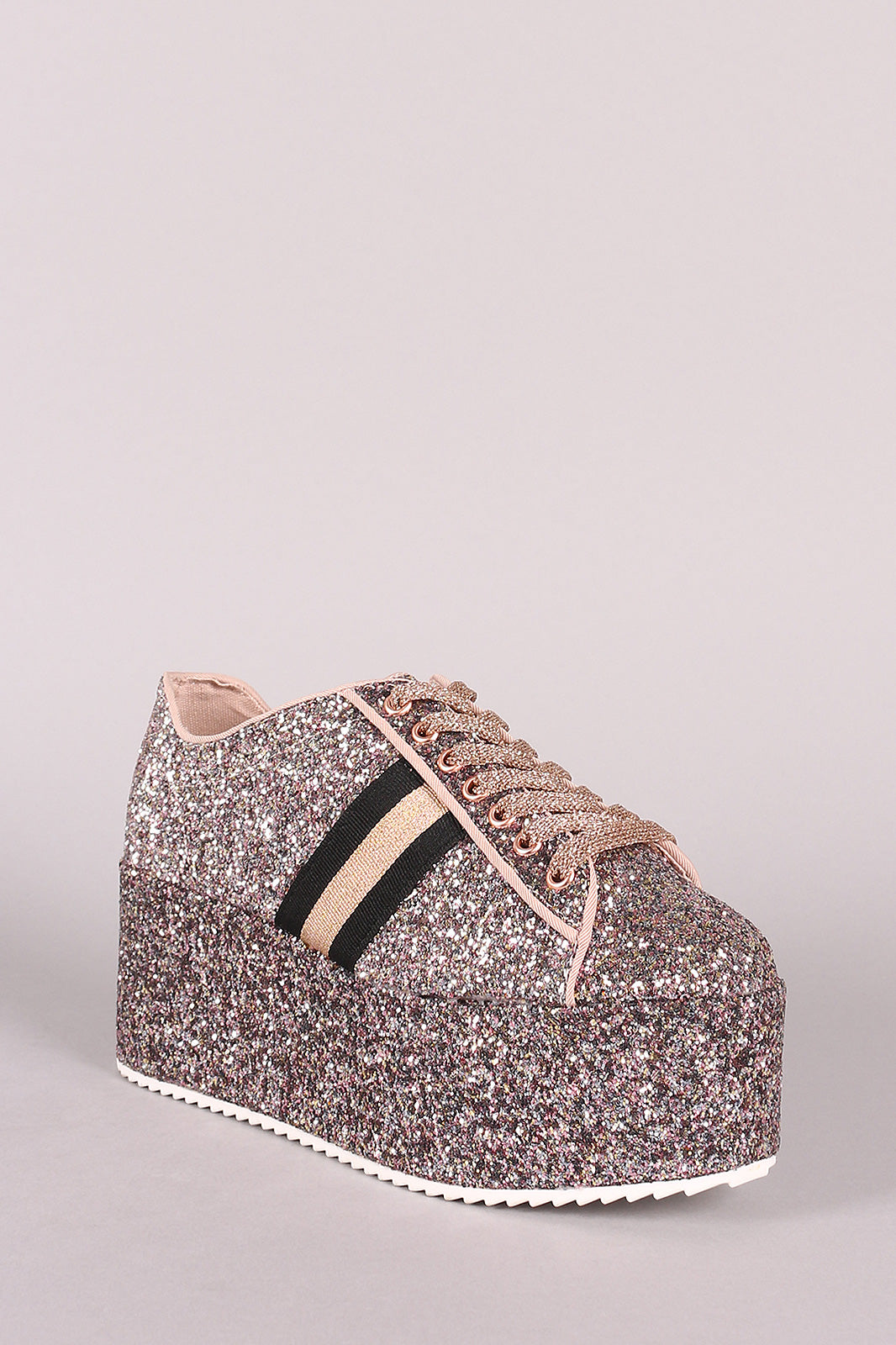 Bamboo Glitter-Encructed Stripe Lace-Up Flatform Sneaker