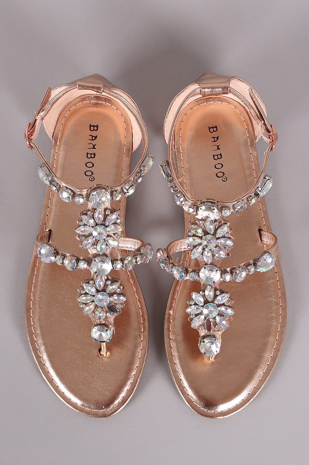 Bamboo Rhinestone Embellished Thong Flat Sandal