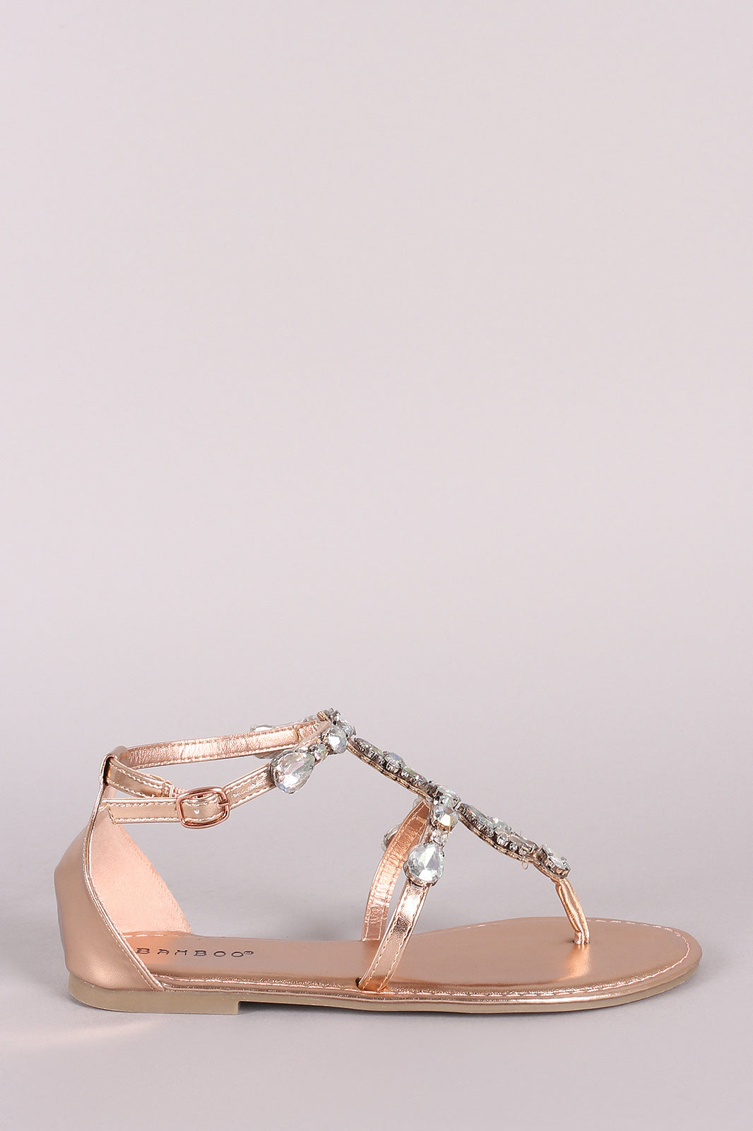 Bamboo Rhinestone Embellished Thong Flat Sandal