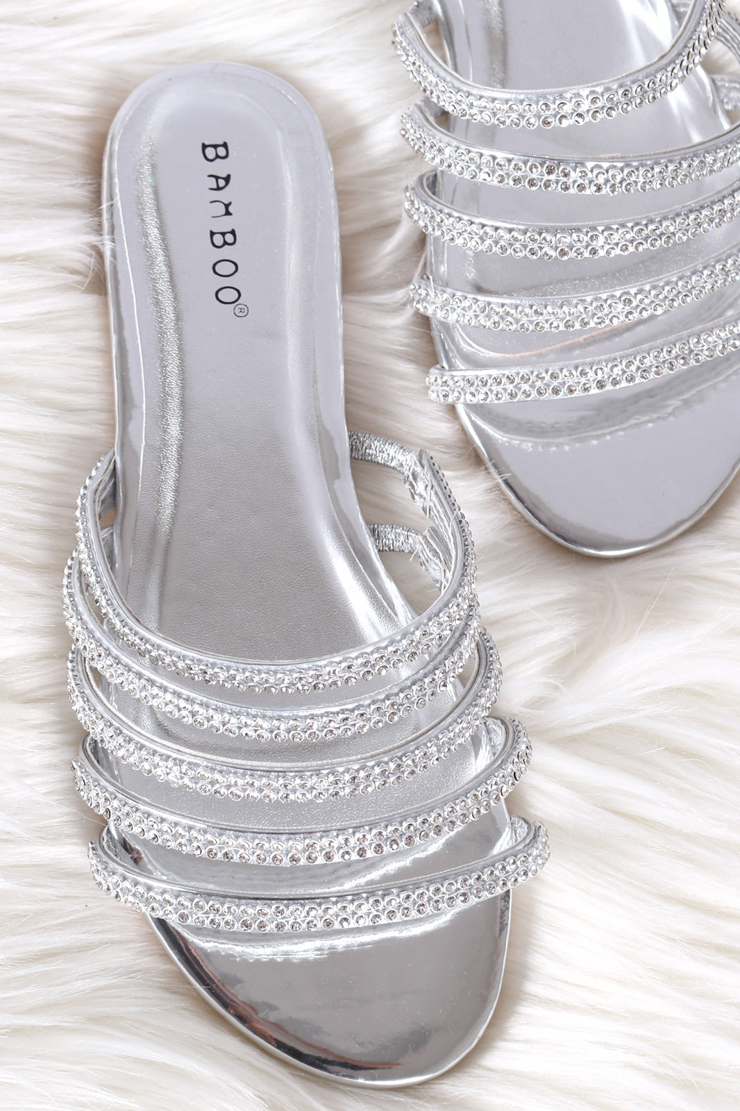 Bamboo Strappy Rhinestone Embellished Open Toe Slip-On Sandal