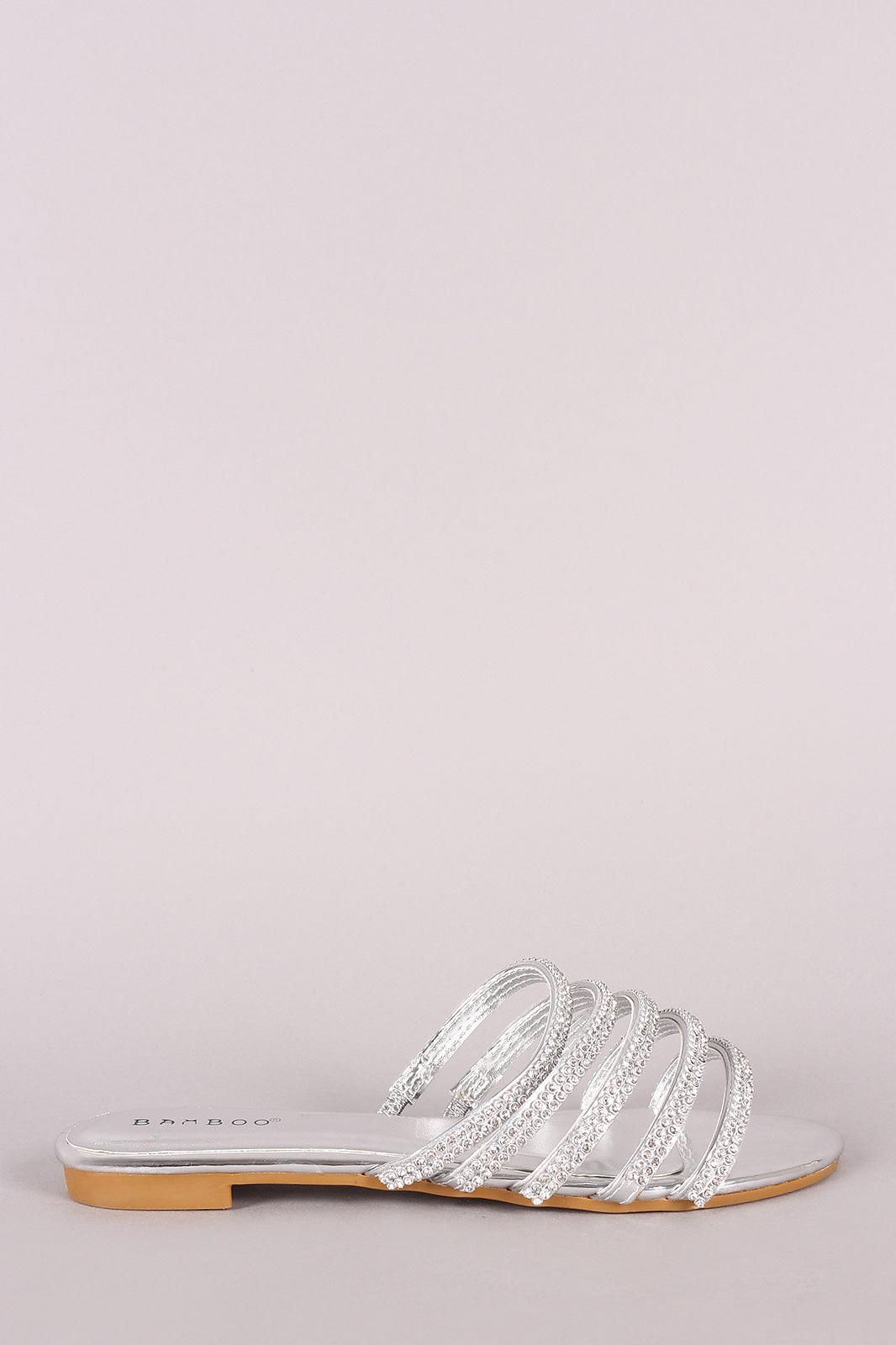 Bamboo Strappy Rhinestone Embellished Open Toe Slip-On Sandal