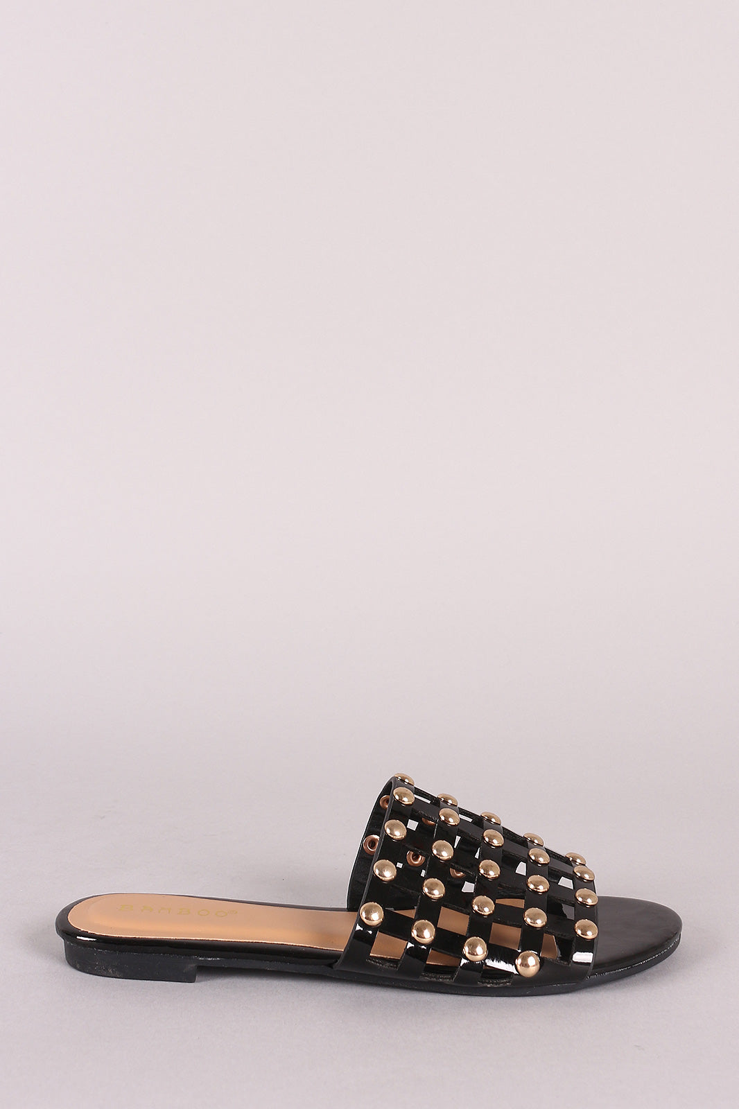 Bamboo Studded Grid Caged Slide Sandals