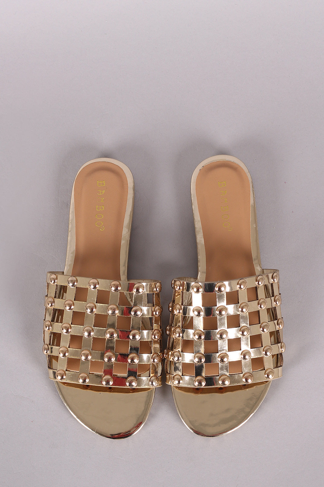 Bamboo Studded Grid Caged Slide Sandals