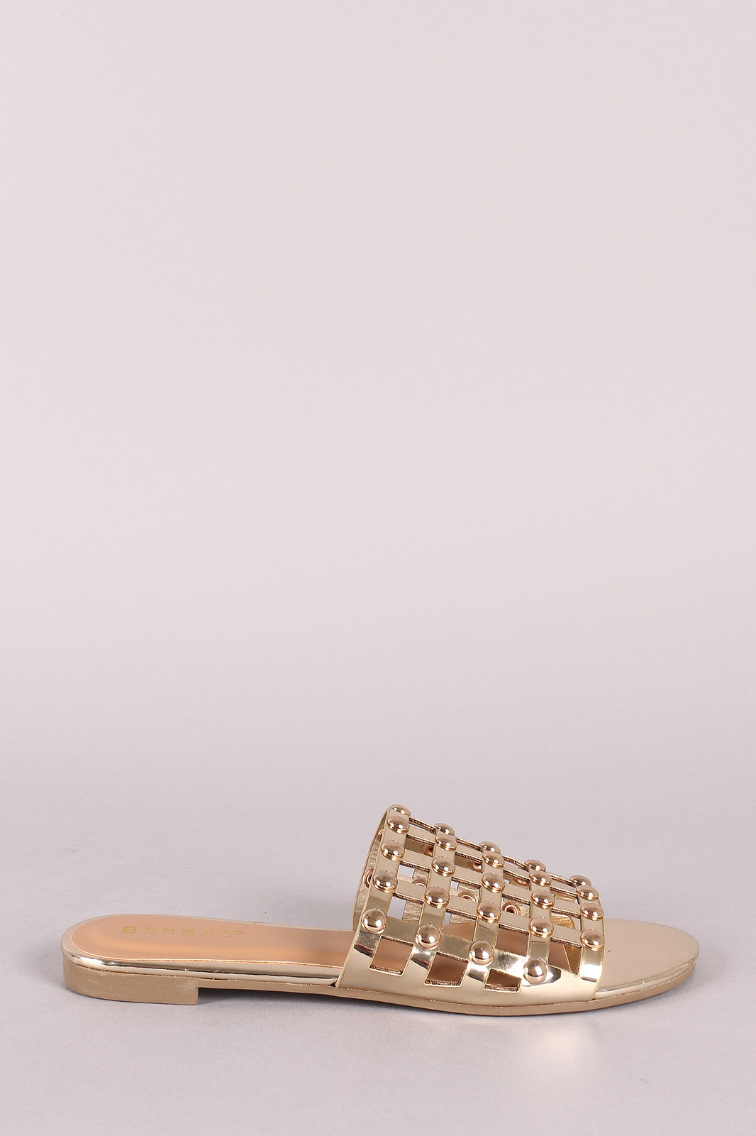 Bamboo Studded Grid Caged Slide Sandals