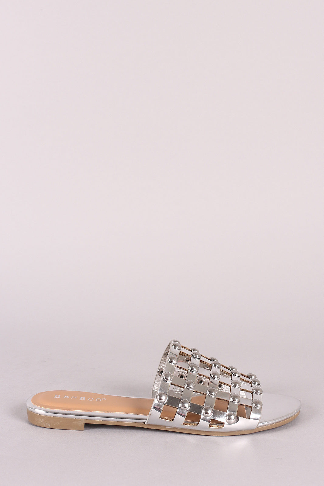 Bamboo Studded Grid Caged Slide Sandals