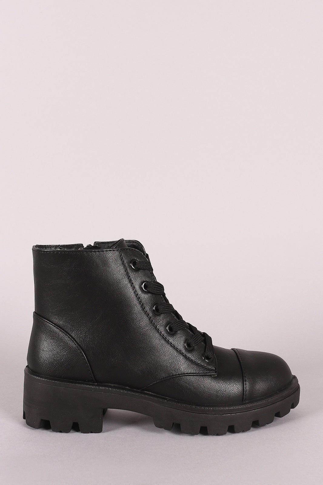 Bamboo Holographic Lace-Up Combat Ankle Boots