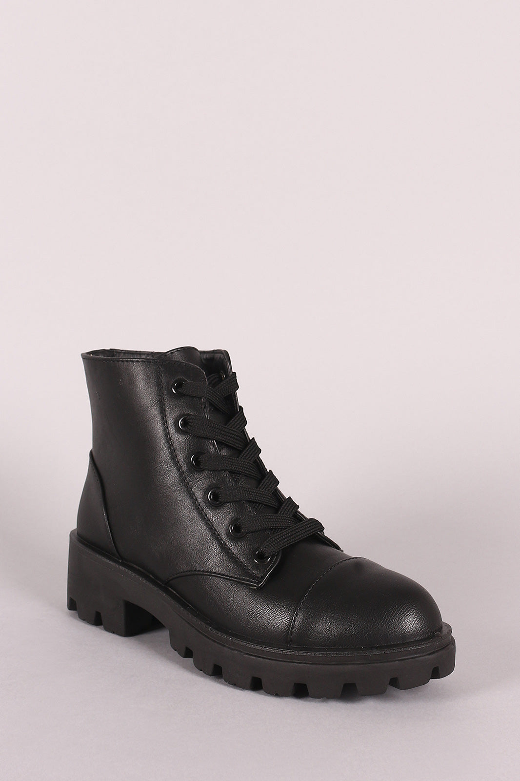 Bamboo Holographic Lace-Up Combat Ankle Boots