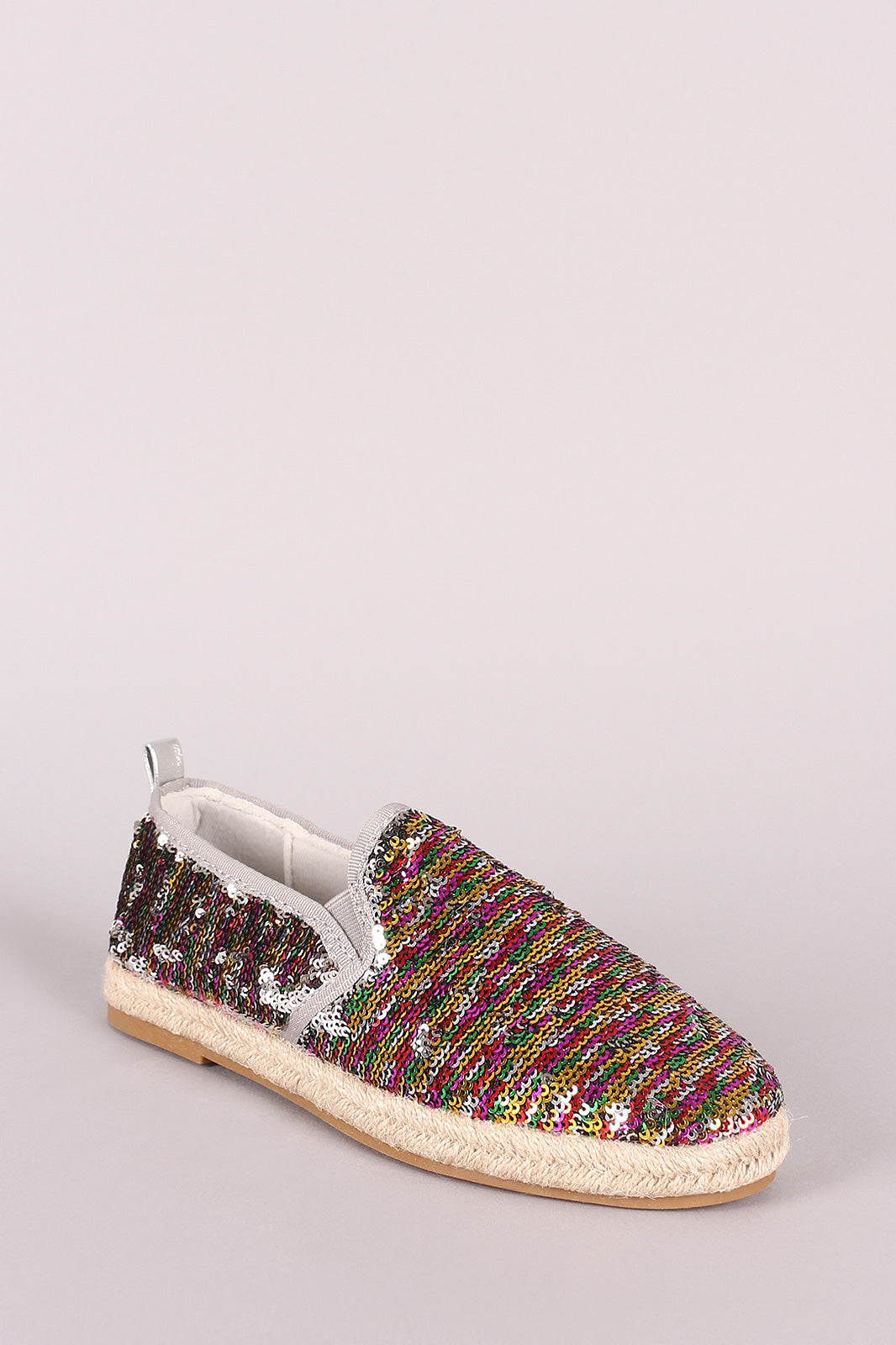 Bamboo Sequins Embellished Espadrille Trim Slip-On Flat