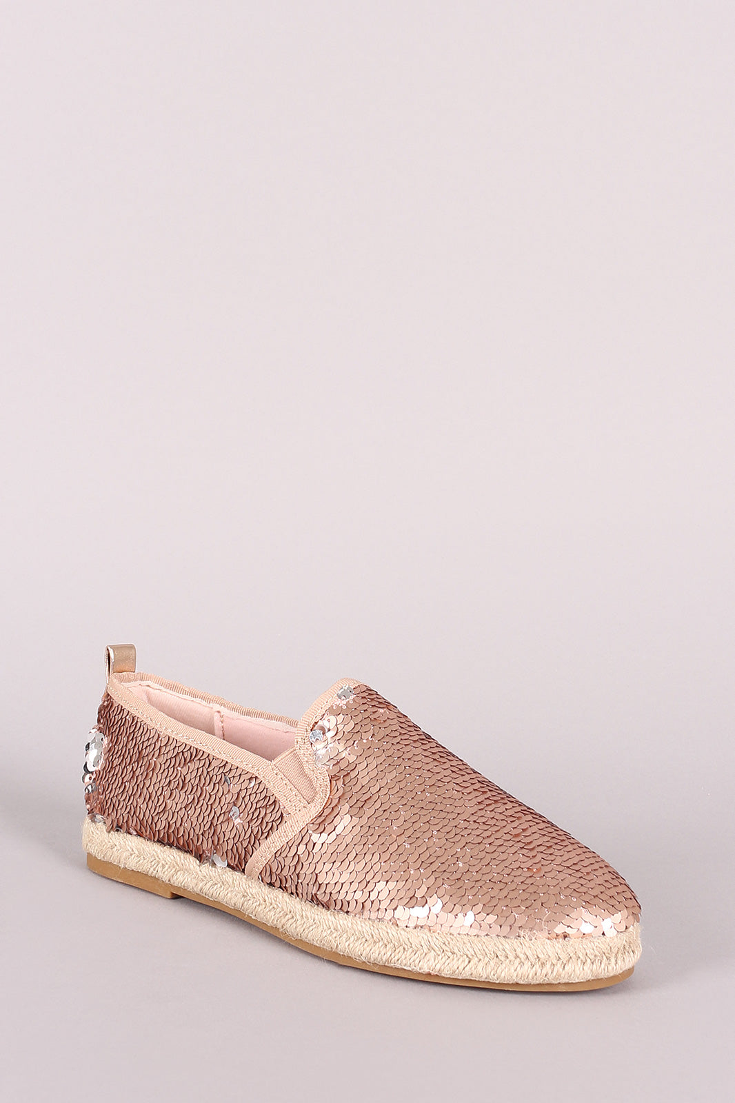 Bamboo Sequins Embellished Espadrille Trim Slip-On Flat